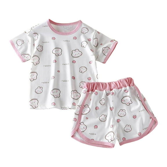 PEASKJP Toddler Girls Kids Pajama Sets Short Summer Cool Snug fit Sleepwear Pjs 2pcs Set6 12 18 24 Months 2T-8T,White 5-6 Years