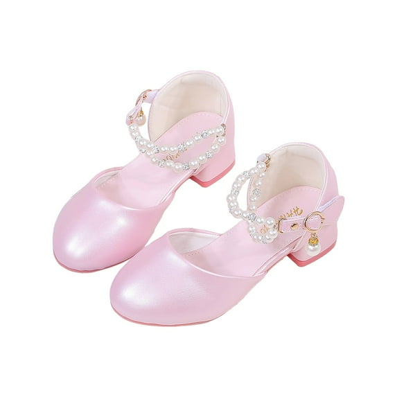 PEASKJP Toddler Girls Low Heel Princess Dress Shoes Glitter Flower Wedding Party Mary Jane Pumps Shoes for Kids,Red Big Kids 1