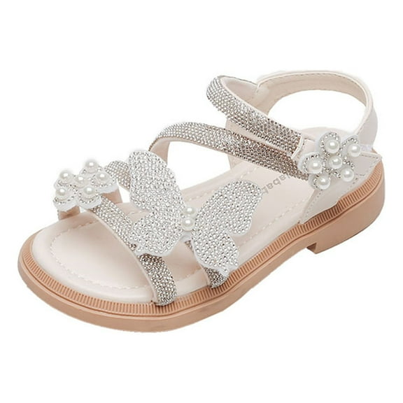 PEASKJP Toddler Girls Sandals Open-Toe Girls Flats Sandals with Cross Strap Casual Summer Shoes for Baby/Little Girls (Beige,2)