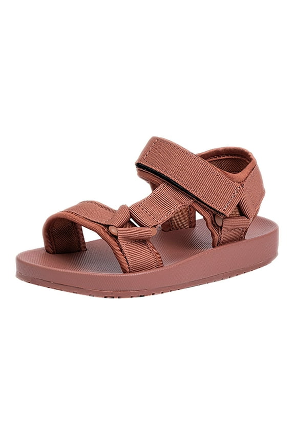 Toddler Sandals Boys Wide Toe Double Strap Sandals for Boys - Rubber Sole Amphibian Shoes for Beach, Pool, Hiking, Walking & Sports,Brown 8-9 Years