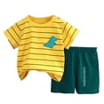 thumbnail image 1 of PEASKJP Toddler Short Sets Baby Boy Clothes Toddler Summer Outfits Cute Striped Short-Sleeve Shirt + Bow Pocket Shorts Set 2Pcs 1-5 Years Old (Yellow,3-4 Years), 1 of 4