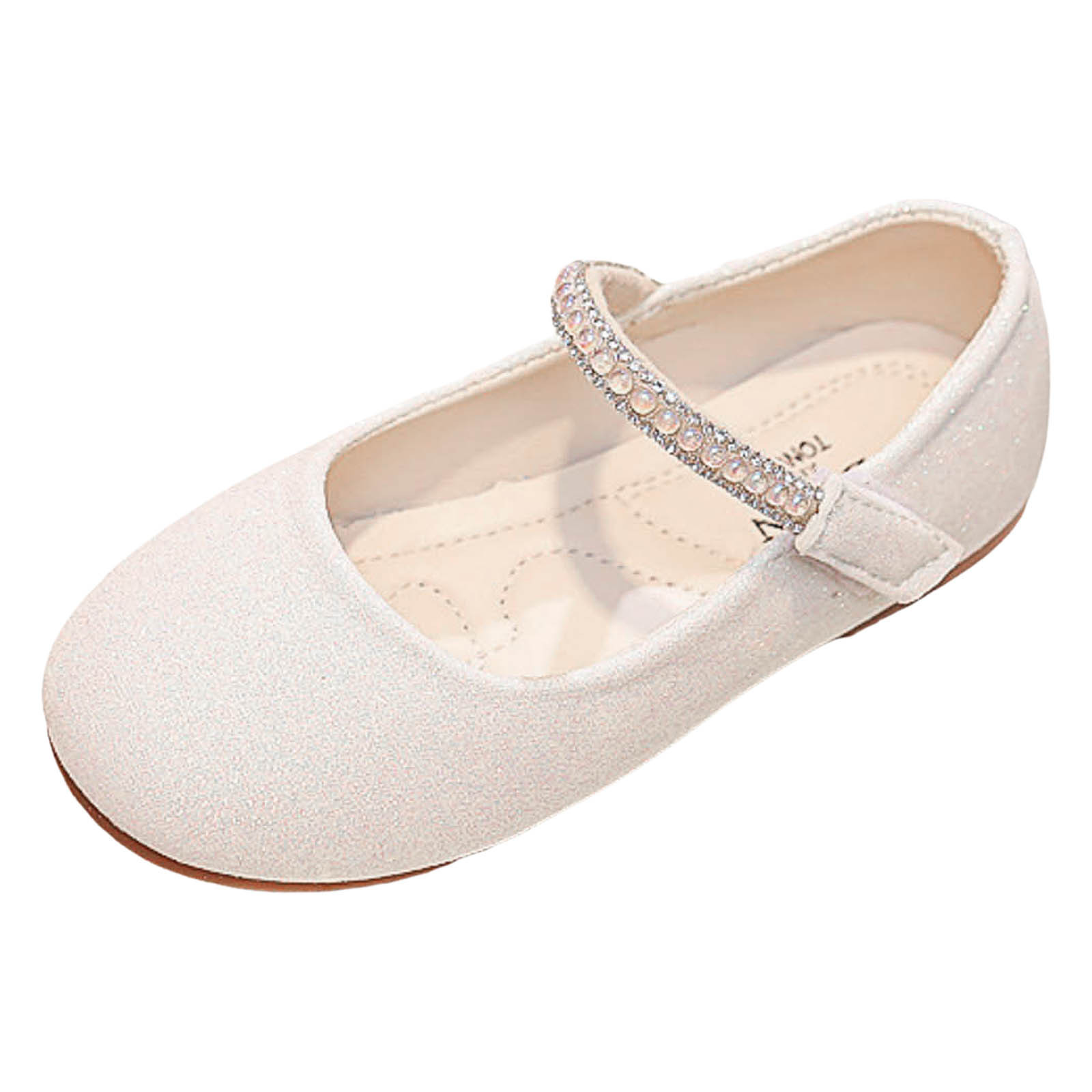 PEASKJP Toddler Sparkle Shoes Flats for Little Kids Toddler Baby Girls Glittery Dress Princess Ballet Shoes,White 6-6.5 Years