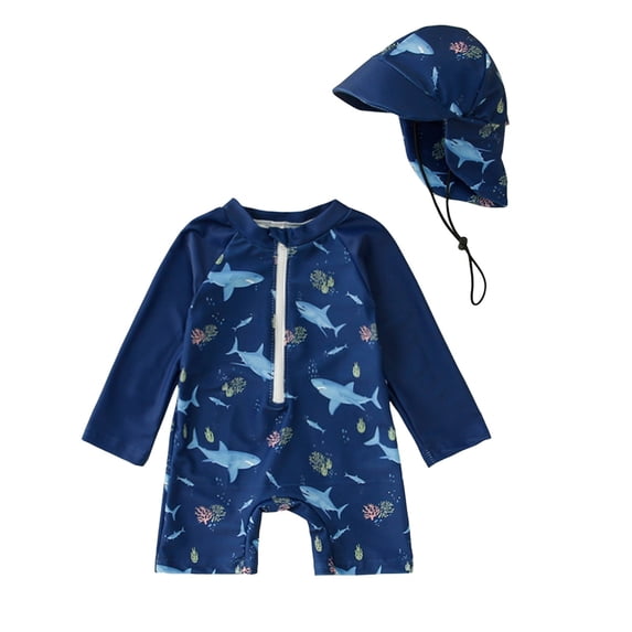 PEASKJP Toddler Swimming Trunks Boys Swim Sets Kids Rash Guard Long Sleeve Swimsuits Boys Quick Dry Bathing Suit for 4-12 Years (Blue,12-18 Months)