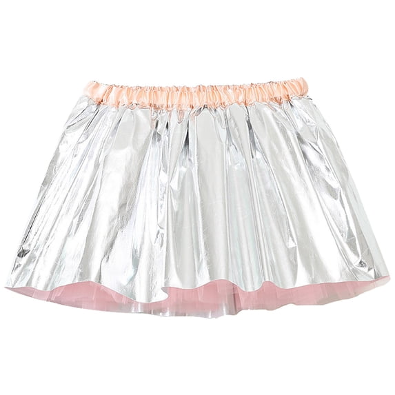 PEASKJP Toddler Tennis Skirt Girls Pleated Mini Skirt High Waist Tennis School Uniform Skirts (Silver,18-24 Months)