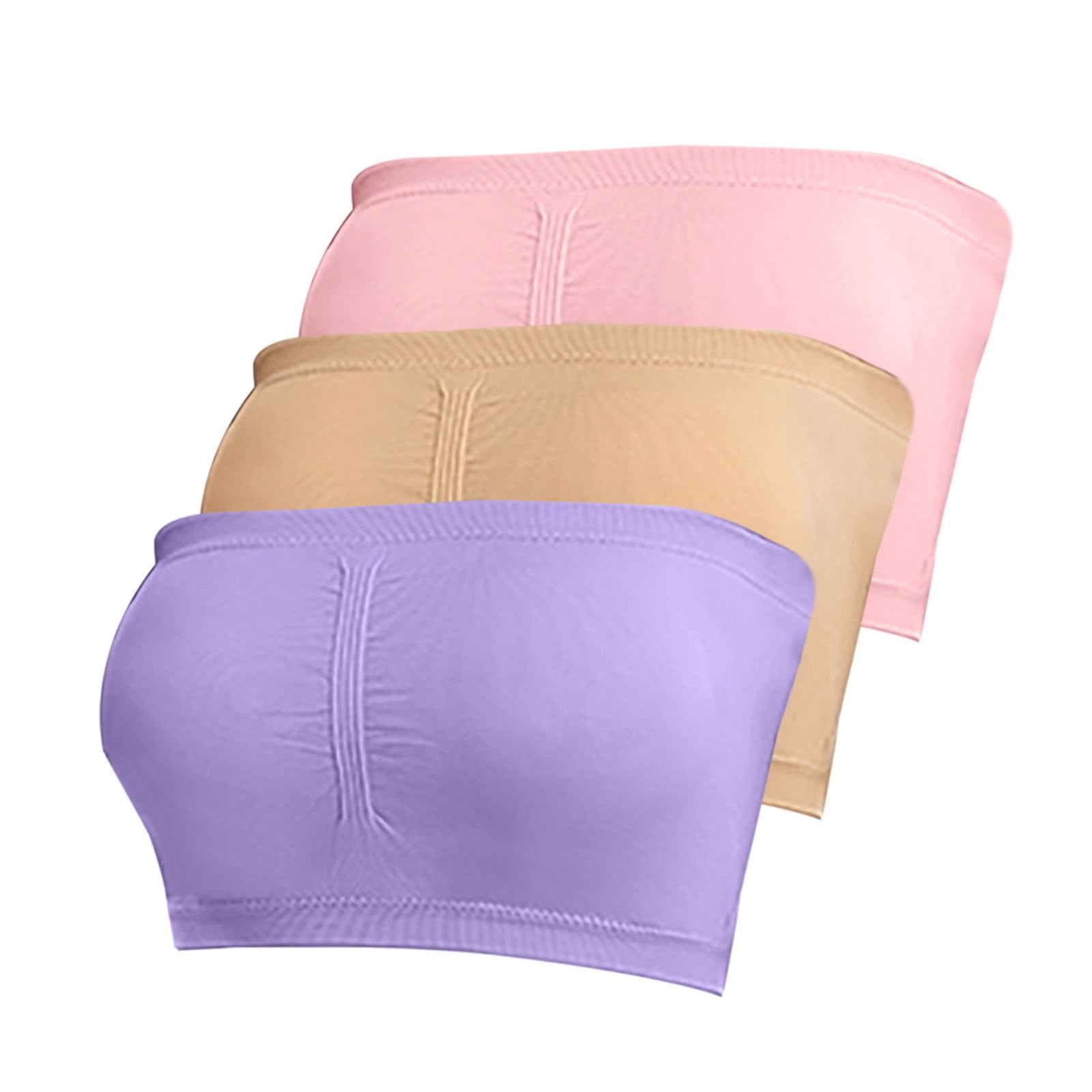 PEASKJP Tube Top Bra for Women 3PC Strapless Padded Bras for Women Plus