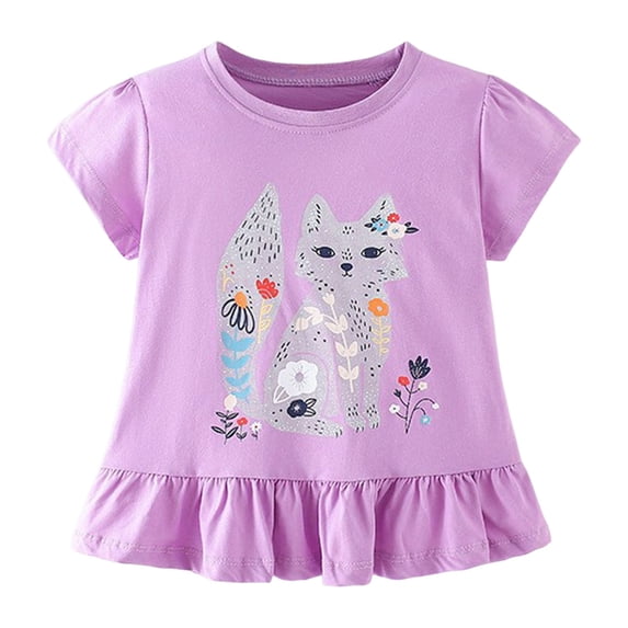 PEASKJP Tween Girl Summer Clothes Girls Tees Girls T Shirt Graphic Casual Fashion Printed T Shirt Halloween Shirts (Purple,3-4 Years)