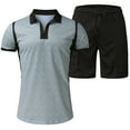 thumbnail image 1 of PEASKJP Two Piece Set for Men Men's 2 Pieces Sets Short Sleeve Casual Button Down T-Shirts Shorts Sets Summer Fashion Beach Outfits (Grey,XL), 1 of 5