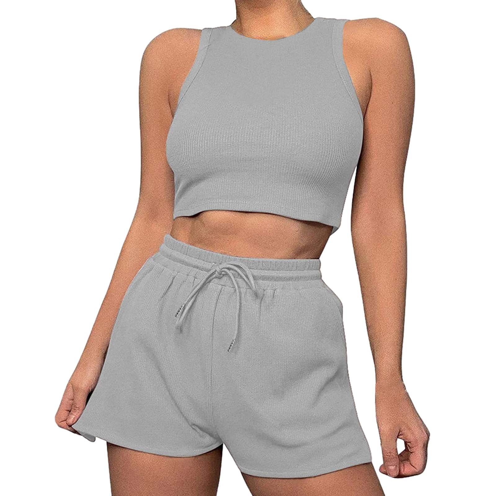 PEASKJP Two Piece Short Outfits Womens Short Sets Fashion Summer Tracksuits Casual Set Short Sleeve and Shorts Set for Women (Grey,M) - Walmart.com