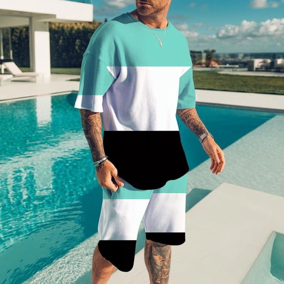 PEASKJP Two Piece Short Set for Men Mens Short Sets 2 Piece Outfits Casual Shirt and Shorts Set (Mint Green,XL)