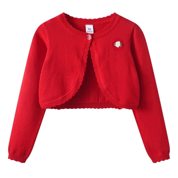 PEASKJP Uniform Jackets for Girls Girls' Long Sleeve Knitted Bolero Cardigan Kids Button Closure Shrug Sweaters Cropped Jacket Cover Up Tops (Red,9-10 Years)