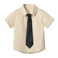thumbnail image 1 of PEASKJP Uniform Shirts for Boys Boys' Short Sleeve Button-Down Collared Dress Shirt with Tie,Khaki 4-5 Years, 1 of 8