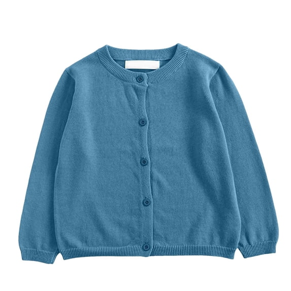 PEASKJP Uniform for Girls Girls Sweaters Long Sleeve Cardigan Shrug Button Knit School Uniform (Dark Blue,18-24 Months)
