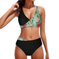thumbnail image 1 of PEASKJP Women Bikini Set Two Piece Plus Size High Waisted Modest Floral Bikini Swimsuit Set Black L, 1 of 5