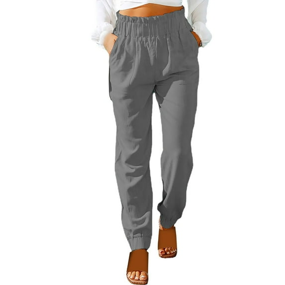 PEASKJP Women Pants Casual Winter Womens Petite Classic Allure Fit Proportioned Pant with Elastic Comfort Waistband (Dark Gray,XL)