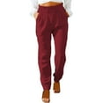 thumbnail image 1 of PEASKJP Women Pants for Work Women's Paper Bag Waist Pants Slim Fit Casual Office Pencil Pants (Red,S), 1 of 5