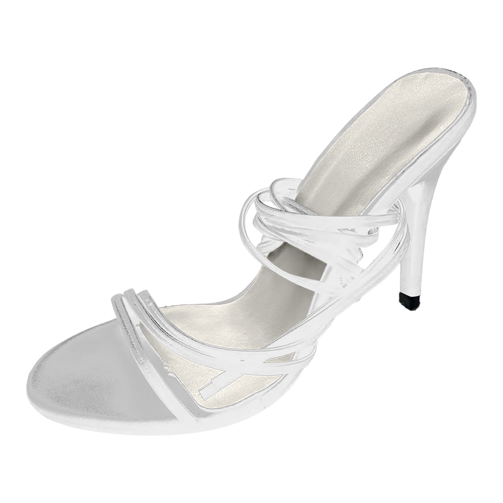 PEASKJP Women Sandals Wide Width Women s Clear Studded Pearl Gladiator Strappy Flat Sandals White 8.5