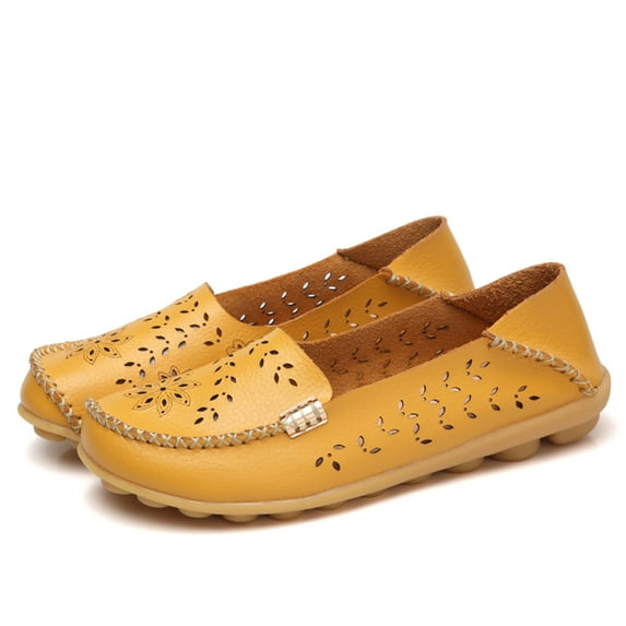 PEASKJP Women Shoes Spring Women Casual Flat Bottom Slip On Antislip Shoes Non Slip Work Trainer Yellow 8.5