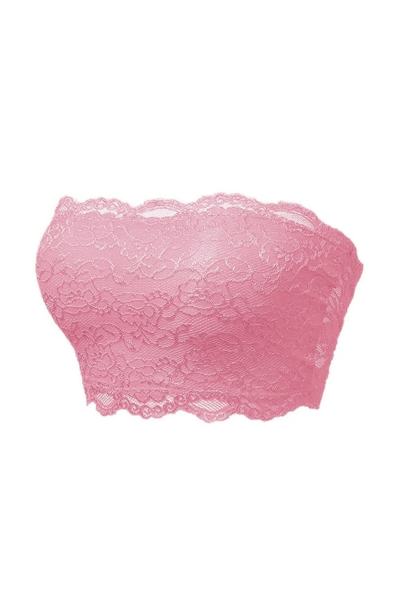 Women Stretch Strapless Bras Breathable Strapless Bra for Women Wirefree Non-Slip Bandeau Bra Seamless Padded Comfy Tube Top Pink XX-L