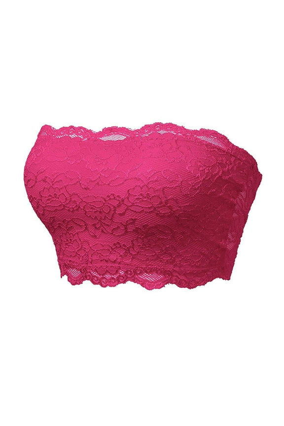 Women Stretch Strapless Bras Lightweight Strapless Bra for Women Comfort Bandeau Bra Seamless Padded Tube Top Bralette Hot Pink XX-L