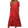 thumbnail image 1 of PEASKJP Women Summer Short Sleeve Midi Dress with Pockets Casual Aline Flowy Tshirt Dress Floral Vocation Beach Sundress,Red M, 1 of 5