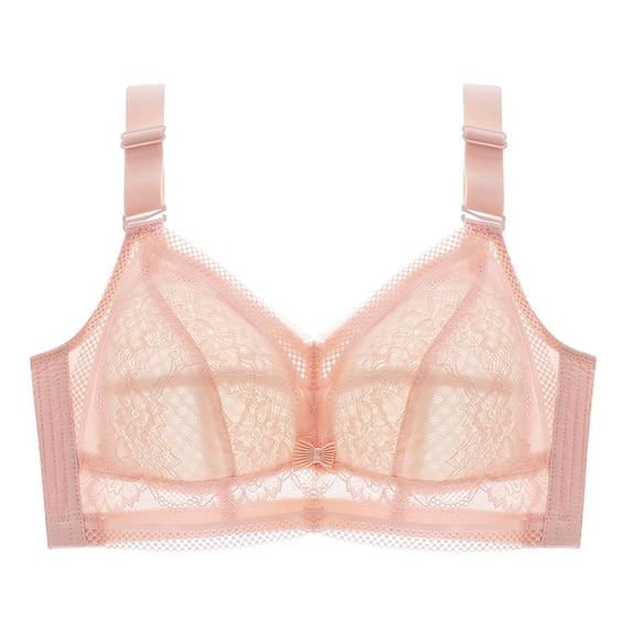 PEASKJP Women's Bra Full Figure Lace Underwear Comfort Strappy Non Padded Wire Free Lift Bra Khaki 34C
