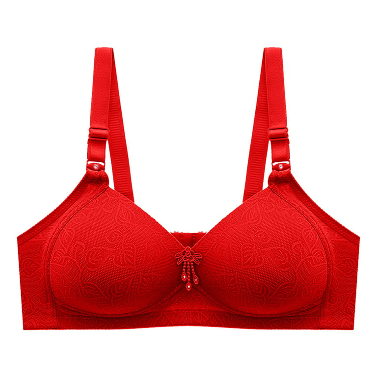 PEASKJP Women's Bra Full Figure Underwear Comfort Strappy Padded Wirefree  Bra Red 46