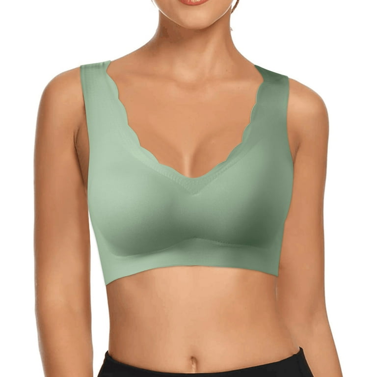 PEASKJP Women's Bras Comfortable Wireless Padded Stretch BraT-Shirt Bra  Green S