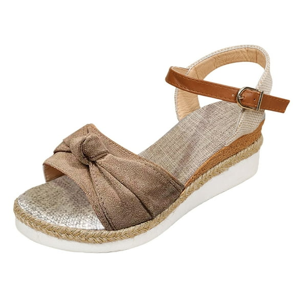 PEASKJP Women's Flat Sandals Comfort Adjustable Double Strap Slip on Leather Footbed Sandals (Khaki,7)