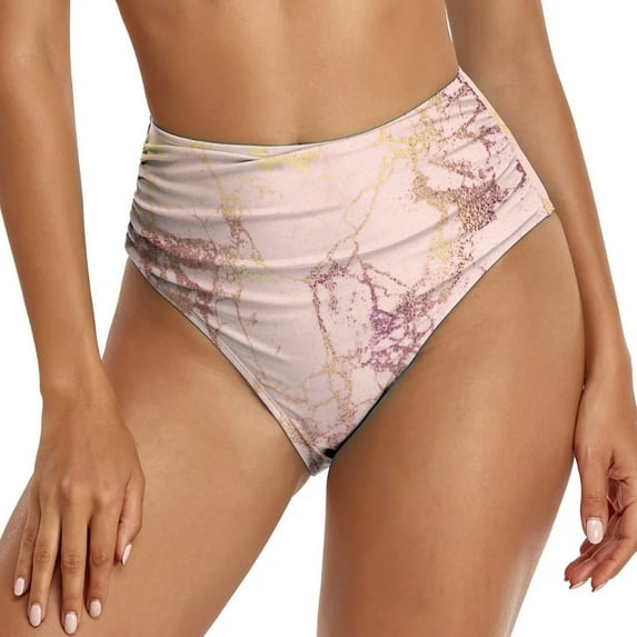 PEASKJP Women's Mid Rise Ribbed Bikini Bottoms Hipster Panties Bikini Bottom Swimsuit Pink L