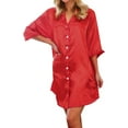 thumbnail image 1 of PEASKJP Women's Nightshirt Short Sleeve Button Down Nightgown V-Neck Sleepwear Pajama Dress (Red,XL), 1 of 7