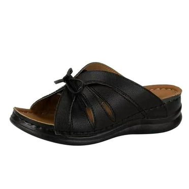 PEASKJP Women's Sandals Women's Cute Open Toe One Band Arch Support Comfort Flat Sandals for Summer (Black,6.5)