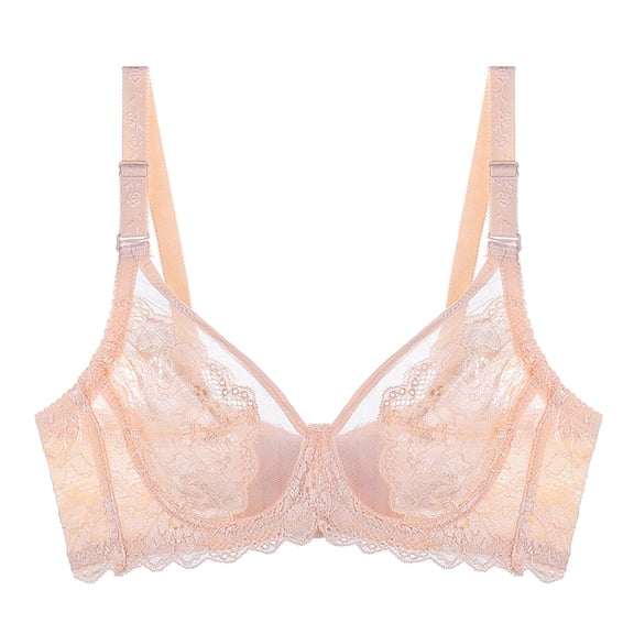 PEASKJP Women's Sports Bras Breathable Lightly Padded Underwire Lace Bra with Padded Shoulder Straps Women's Lingerie XX-L Beige