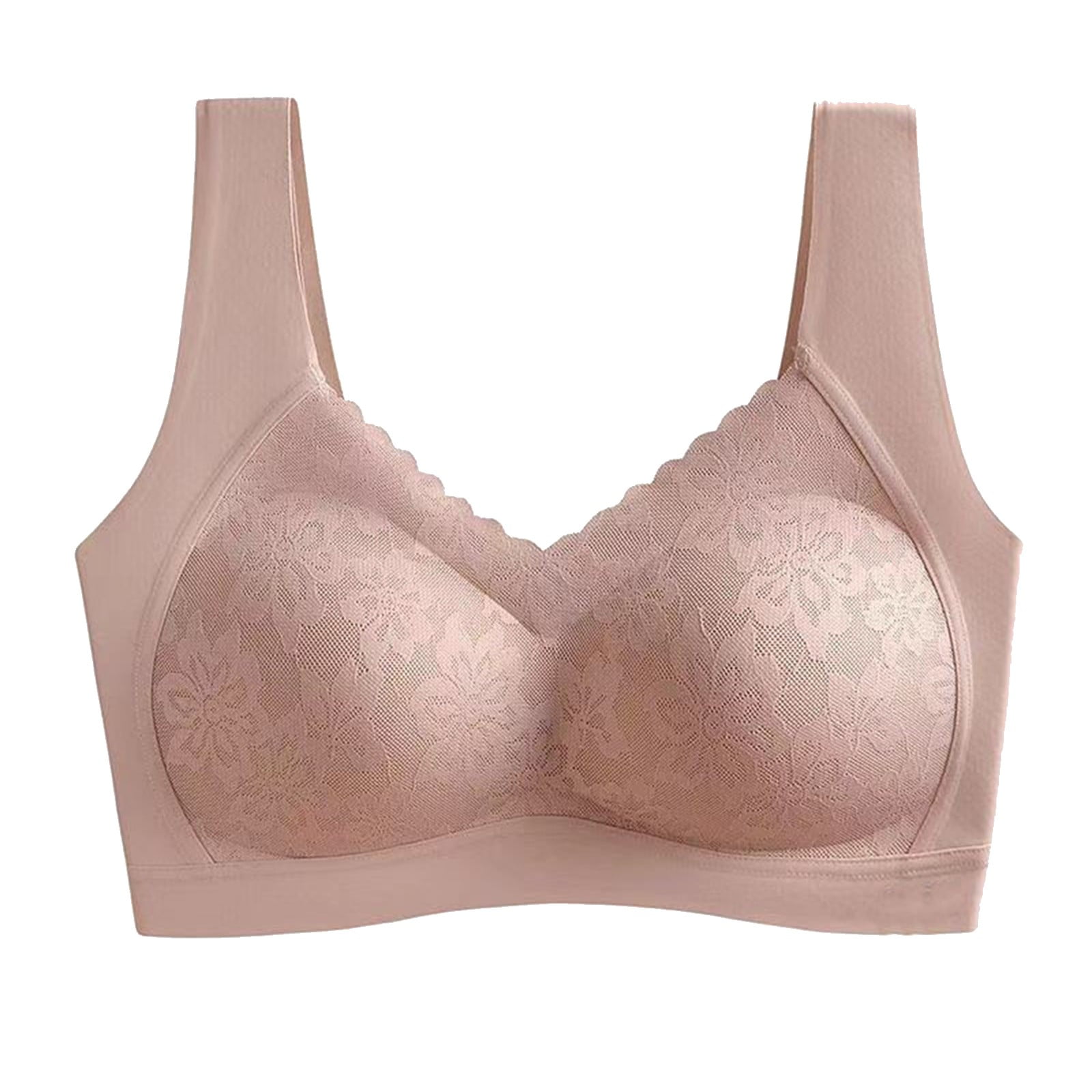 PEASKJP Lace Bra for Women Full Coverage Underwire Lifting Lace Bra for  Heavy Breast, Beige M