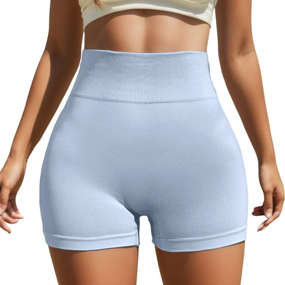 PEASKJP Women's Yoga Biker Shorts High Waisted Quick-Dry Yoga Shorts for Bike Workout Shorts for Women Light Blue S