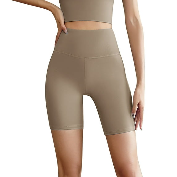 PEASKJP Women's Yoga Biker Shorts High Waisted Soft Stretch Cycling Shorts Yoga Shorts Workout Shorts Khaki 2XL