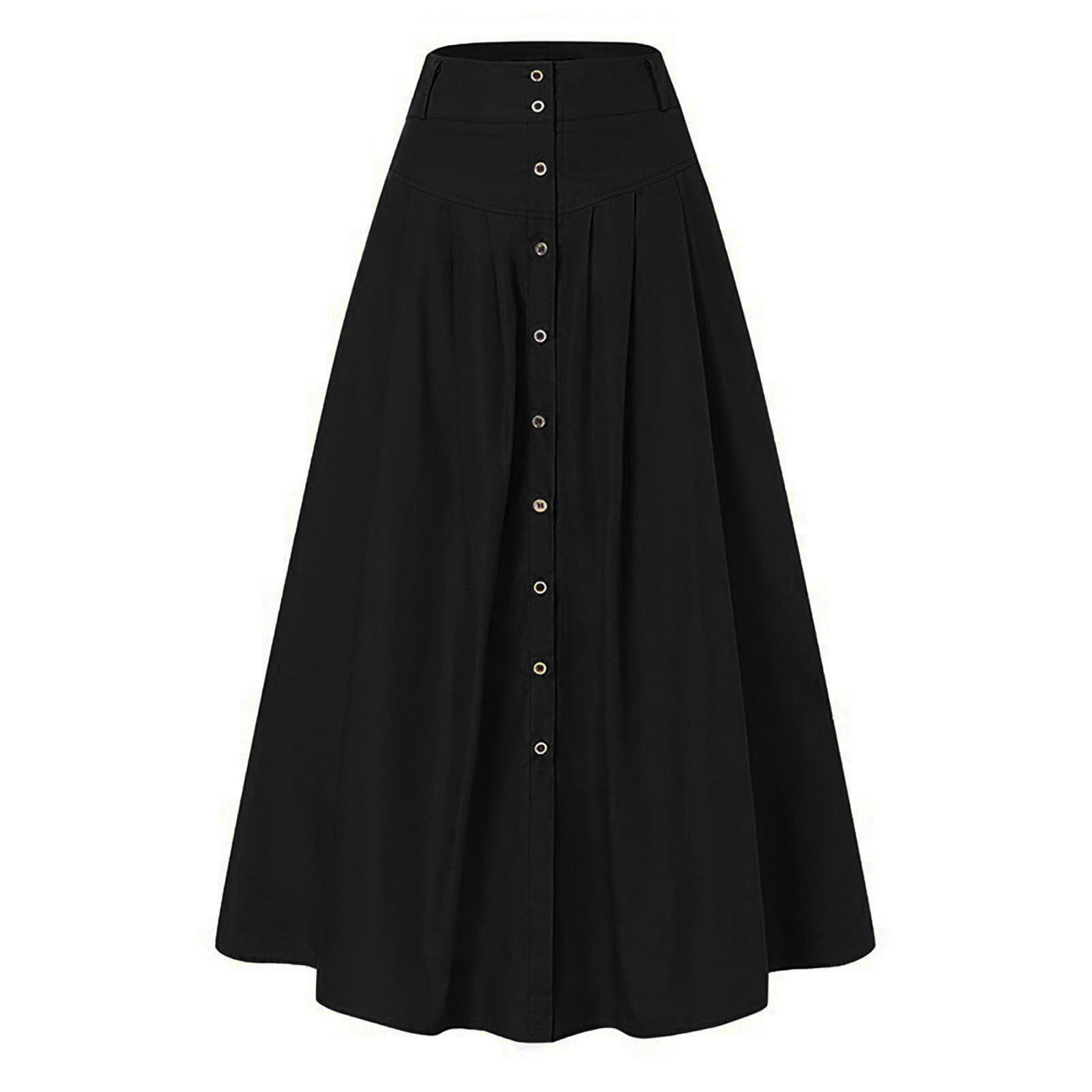 DECDS Vintage Style Women's Metal Button Pocket A-Line Skirt