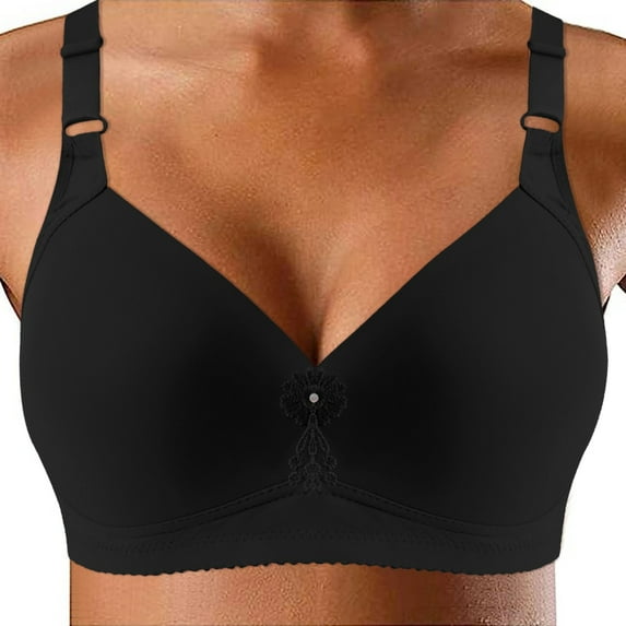 PEASKJP Womens Bras Comfortable Full Coverage One Smooth U Underwire Bra, Full Coverage Bra, Smoothing T Shirt Bra, Max Support Underwire with Bounce Control (Black,48)