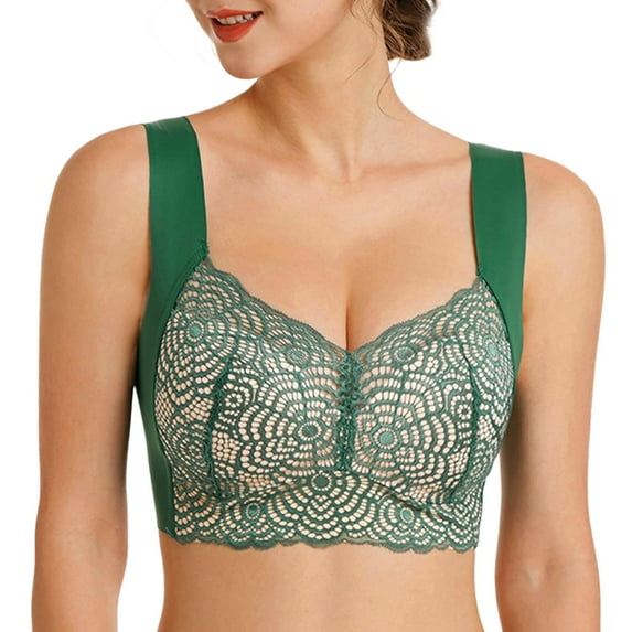 PEASKJP Womens Bras Comfortable Women's Front Closure Plus Size Full Coverage Lace Underwire Racerback Bra (Green,44)