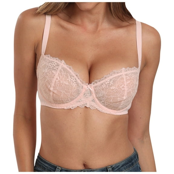 PEASKJP Womens Bras Women's Lace Push-up Bra (Pink,C)