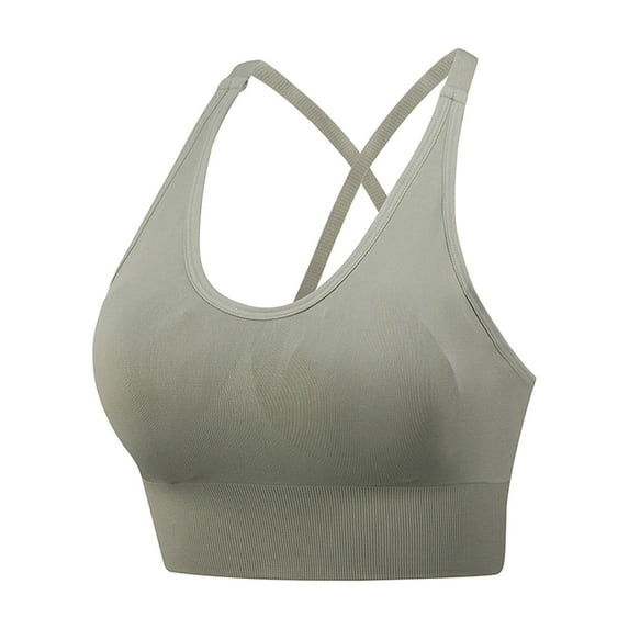 PEASKJP Womens Bras Women's Seamless Racerback Sports Bra High Impact Support Yoga Gym Workout Fitness (Green,L)