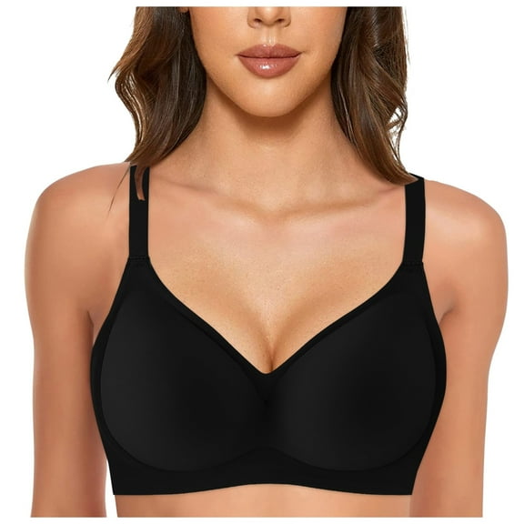 PEASKJP Womens Bras Women's Underarm-smoothing With Seamless Stretch Wireless Lightly Lined Comfort Bra,Black XXL