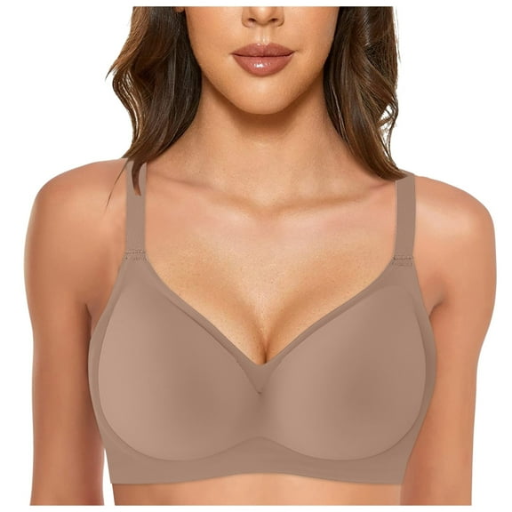 PEASKJP Womens Bras Women's Underarm-smoothing With Seamless Stretch Wireless Lightly Lined Comfort Bra,Coffee XL