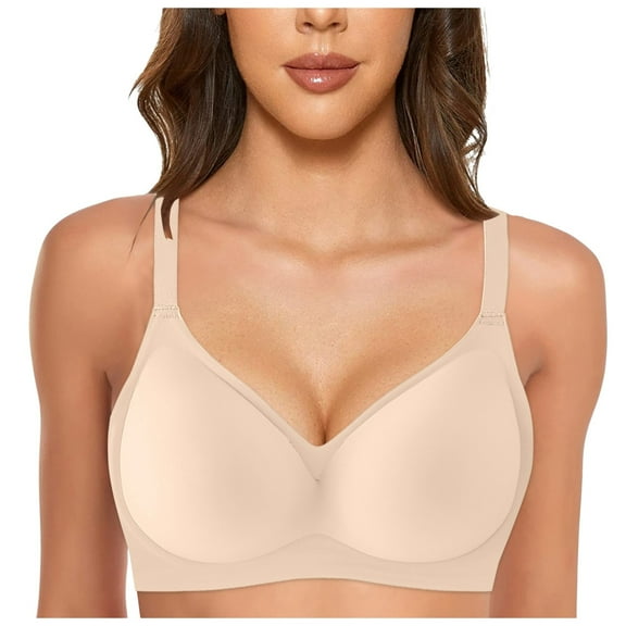 PEASKJP Womens Bras Women's Underarm-smoothing With Seamless Stretch Wireless Lightly Lined Comfort Bra,Khaki XXL