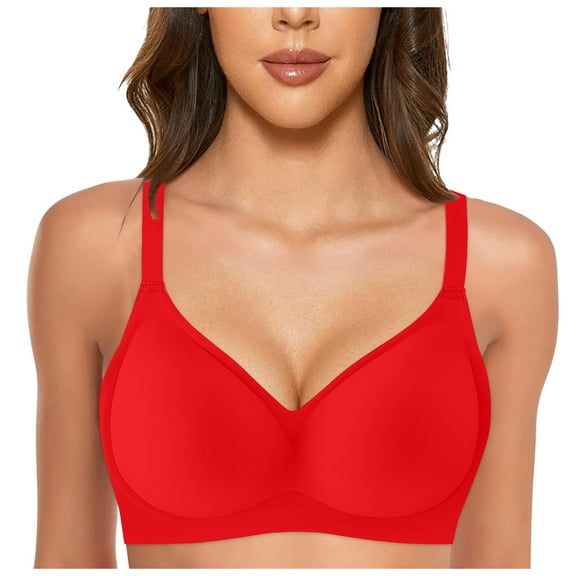 PEASKJP Womens Bras Women's Underarm-smoothing With Seamless Stretch Wireless Lightly Lined Comfort Bra,Red L