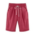 thumbnail image 1 of PEASKJP Womens Casual Shorts Women's Striped Shorts Elastic High Waisted Straight Leg Summer Shorts (Red,XL), 1 of 7