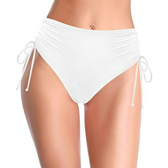 PEASKJP Womens High Waisted Swimsuits Women Stretchy Sporty Bathing Suit Bottoms Side V Slit Swimsuit Side Tie Bikini Bottoms White XX-L