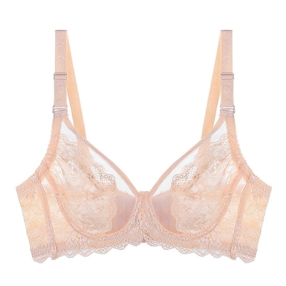 PEASKJP Womens Sports Bras Sleek Lace Push Up Plus Size Bra Sheer Balconette Underwire Unlined Lingerie for Women Plus Size X-L Beige