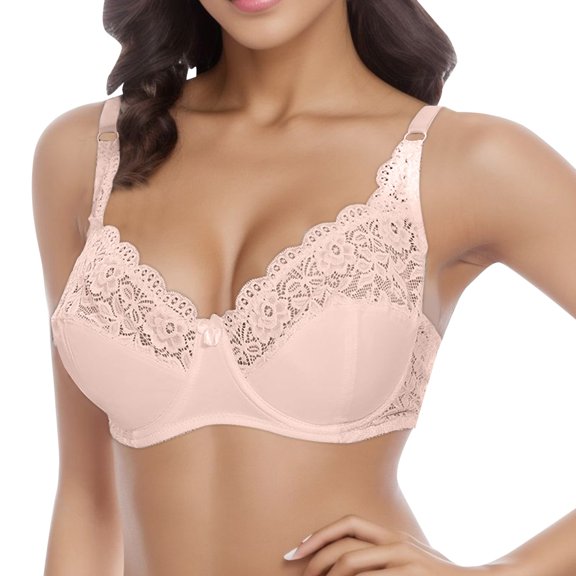 PEASKJP Womens Sports Bras Wirefree Full Figure Lace Wire-Free Bra Tshirt Bra, Pink 80D