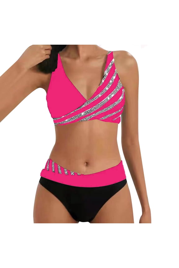 Womens Two Piece Swimsuits Tie Side Plus Size Swim Sets Two Piece Bathing Suit Bikini Cover Ups for Women Hot Pink M