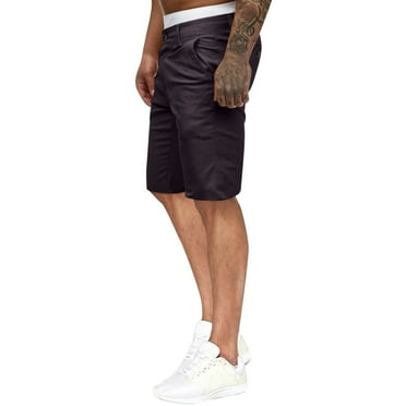 PEASKJP Work Shorts for Men Big And Tall Men's Casual Flat Front Short with Elastic Waist and Pockets (Grey,L)